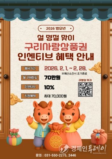 구리시, 설 명절 장바구니 부담 던다… 구리사랑상품권 10% 인센티브 확대 지원