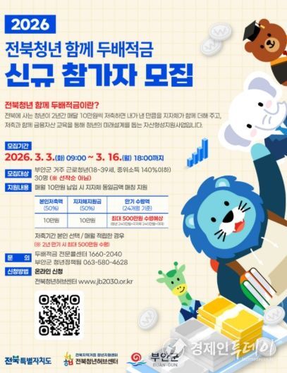 부안군, 2026년 전북청년 함께 두배적금 신규 참여자 모집