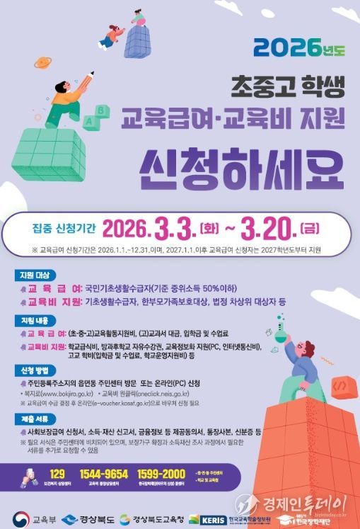 초‧중‧고 학생 교육급여․교육비 집중 신청 기간 운영