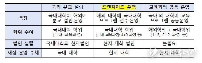 국내 대학의 해외 진출 유형